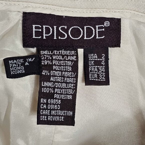 EPISODE Beige Wool Blend Two-Piece Blazer and Trouser Pant Suit Women's Size 2 - Picture 16 of 16